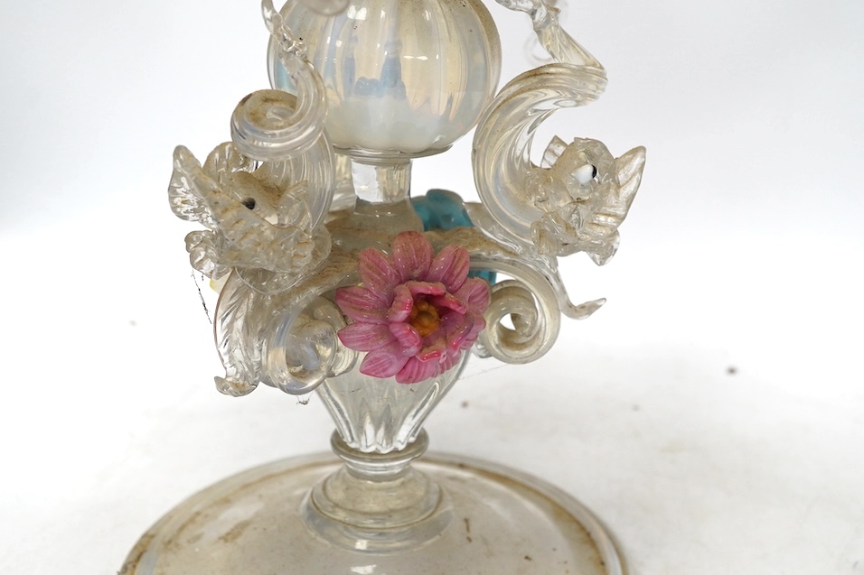 A 19th century Venetian glass candelabrum, 59cm. Condition - poor, several minor breaks